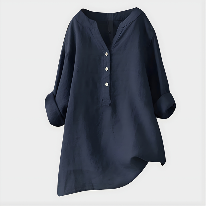 Carina™ | Chic Cotton-Linen V-Neck Blouse