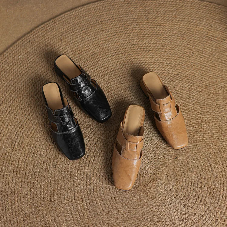 SELENE™ | Elegant Leather Slide Mules