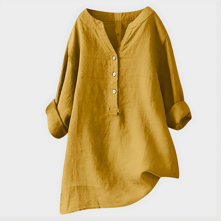 Carina™ | Chic Cotton-Linen V-Neck Blouse