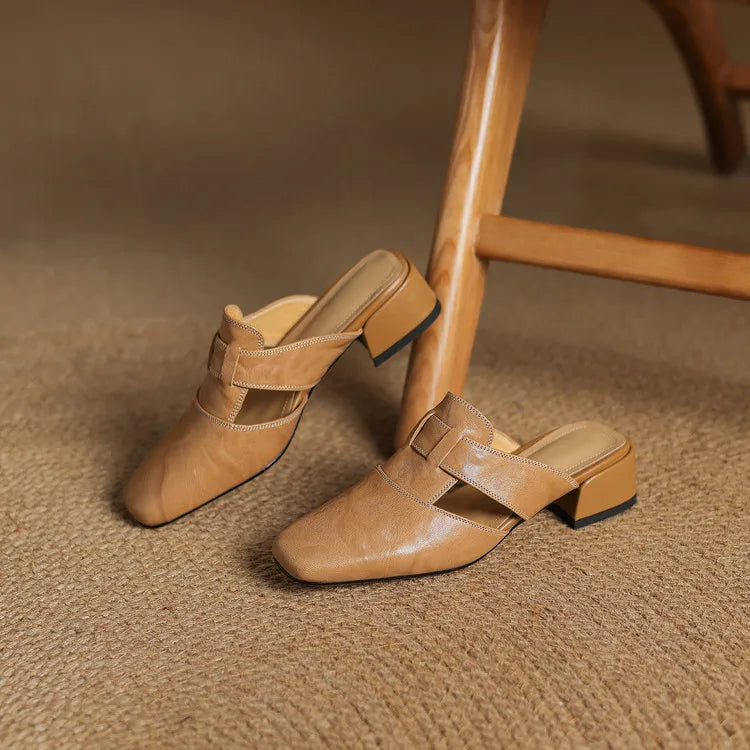 SELENE™ | Elegant Leather Slide Mules