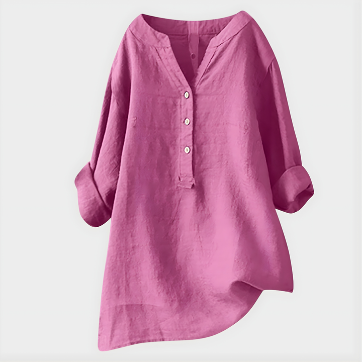 Carina™ | Chic Cotton-Linen V-Neck Blouse