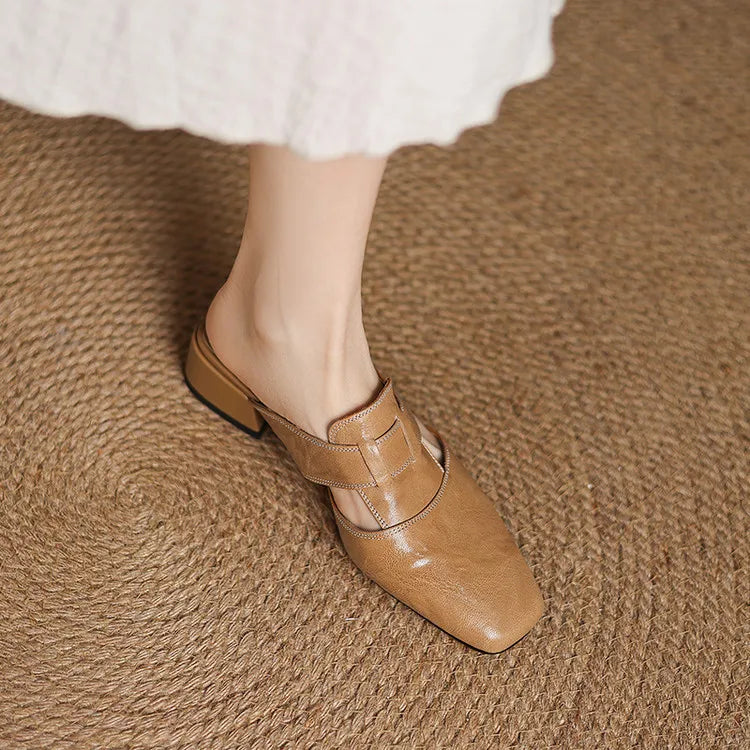 SELENE™ | Elegant Leather Slide Mules