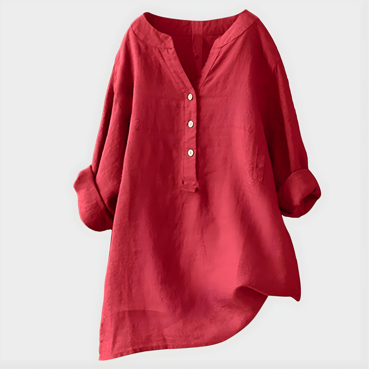 Carina™ | Chic Cotton-Linen V-Neck Blouse