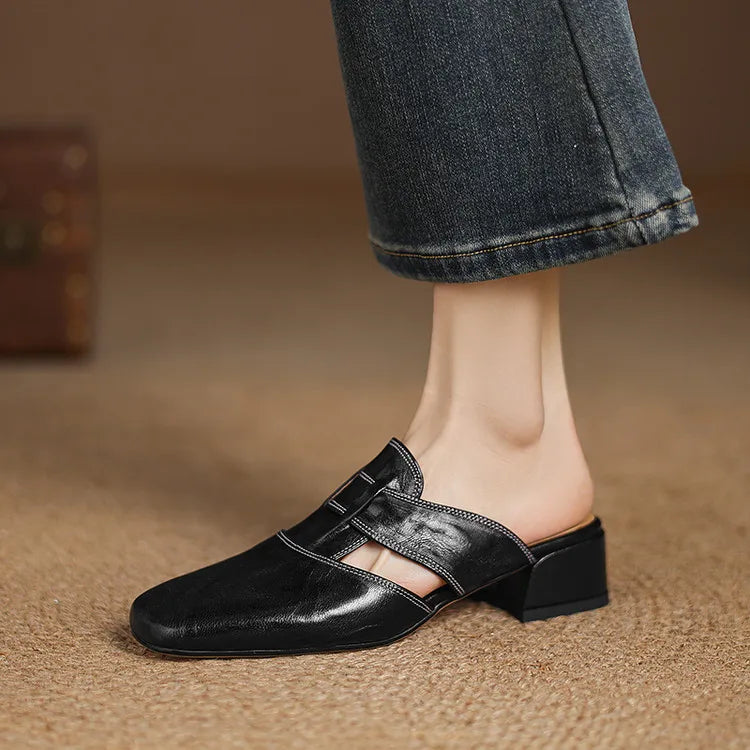 SELENE™ | Elegant Leather Slide Mules