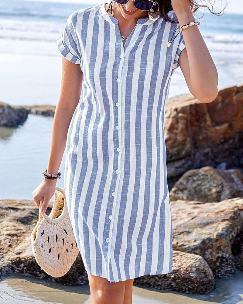 JULISSA™ | Elegant Striped Button Midi Dress