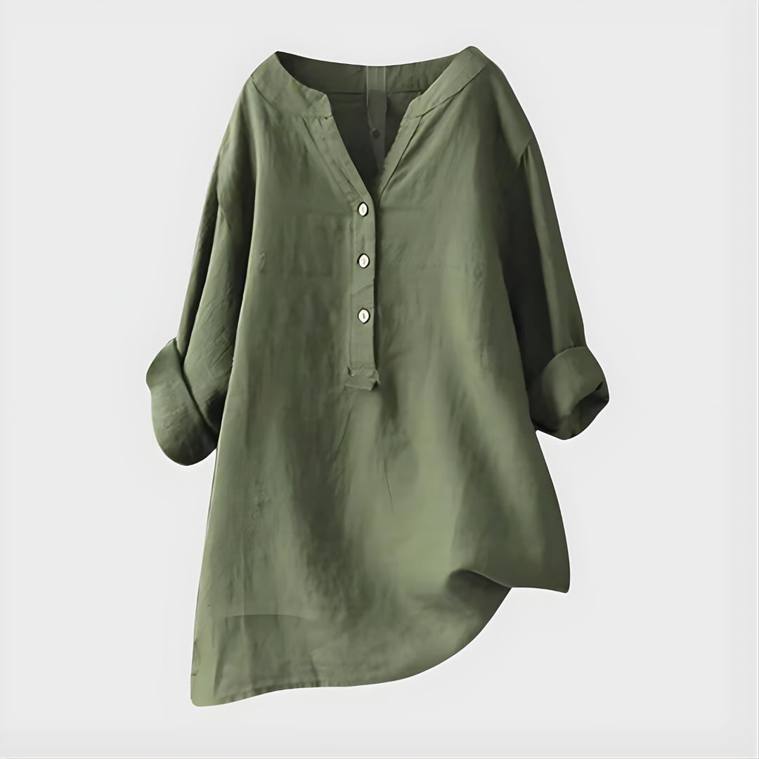 Carina™ | Chic Cotton-Linen V-Neck Blouse