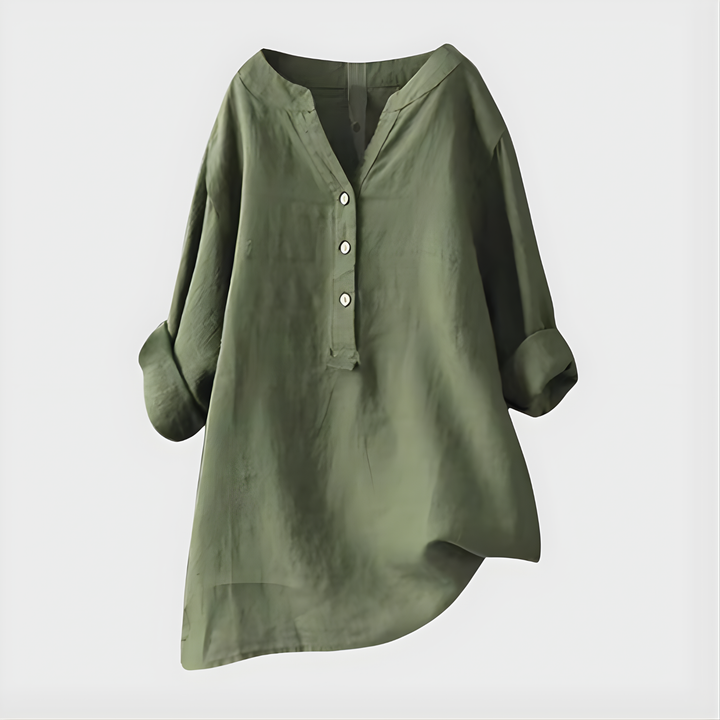 Carina™ | Chic Cotton-Linen V-Neck Blouse