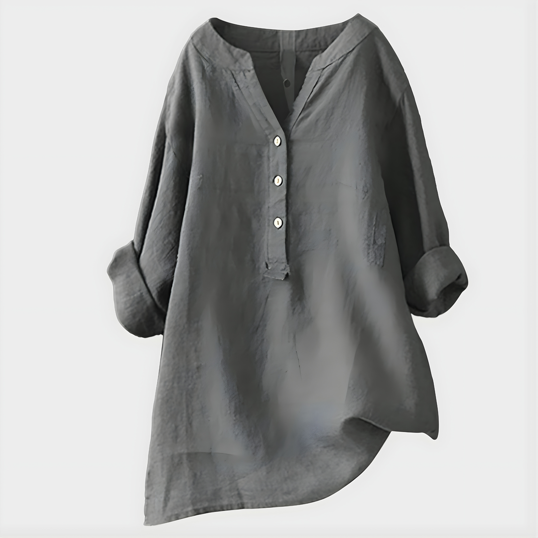 Carina™ | Chic Cotton-Linen V-Neck Blouse