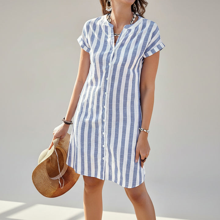 JULISSA™ | Elegant Striped Button Midi Dress