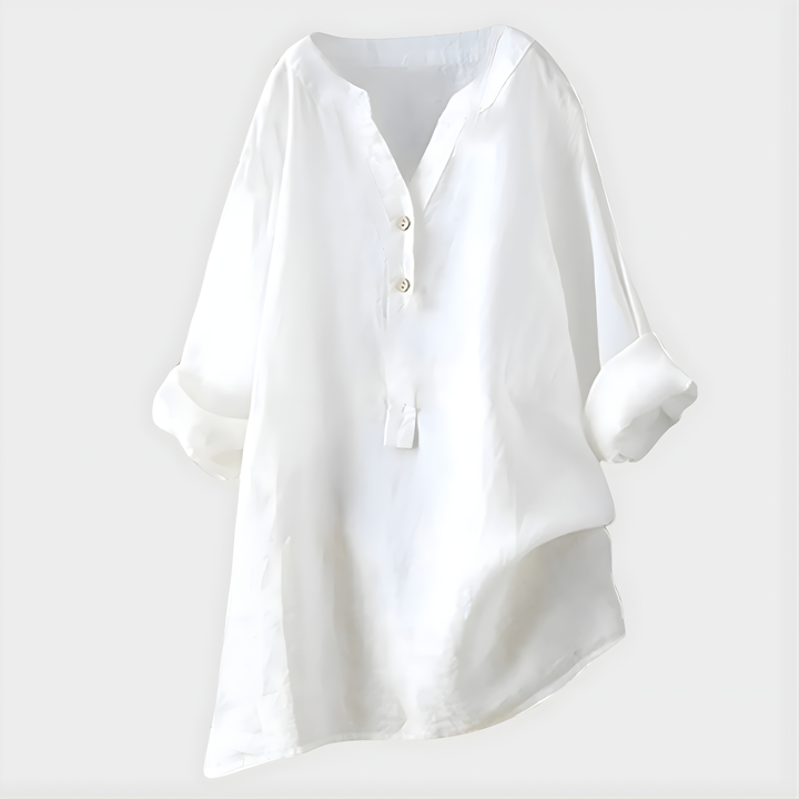 Carina™ | Chic Cotton-Linen V-Neck Blouse