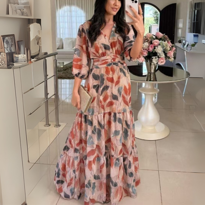 BELL™ - Elegant V-Neck Puff Sleeve Maxi Dress