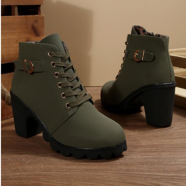 KATNI™ | Chic Lace-Up Metal Buckle Chunky Ankle Boots