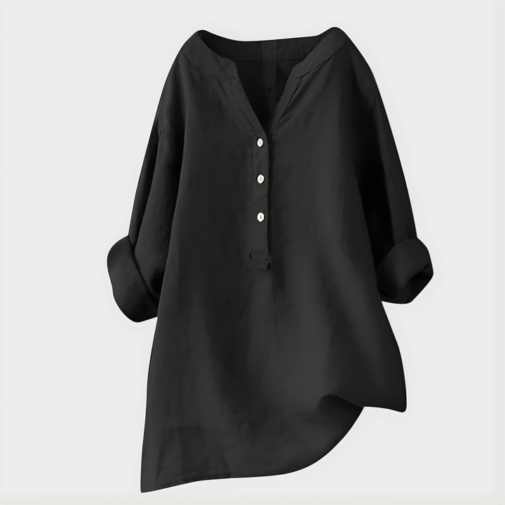 Carina™ | Chic Cotton-Linen V-Neck Blouse