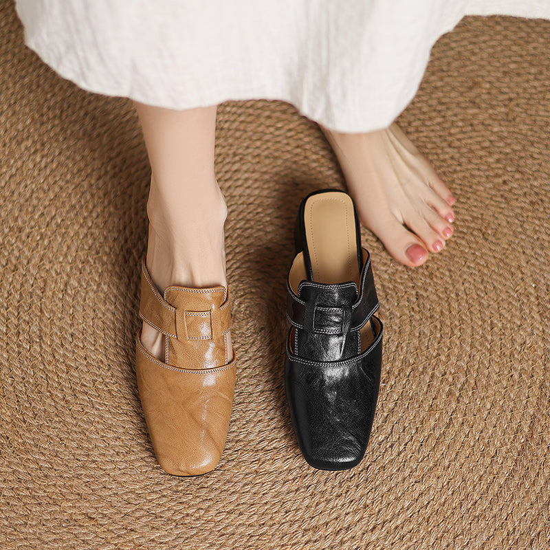 SELENE™ | Elegant Leather Slide Mules