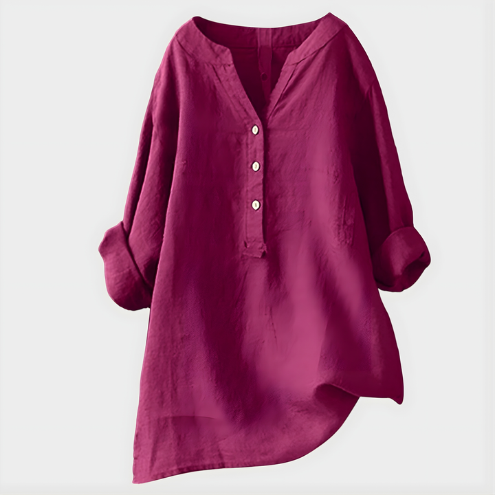 Carina™ | Chic Cotton-Linen V-Neck Blouse