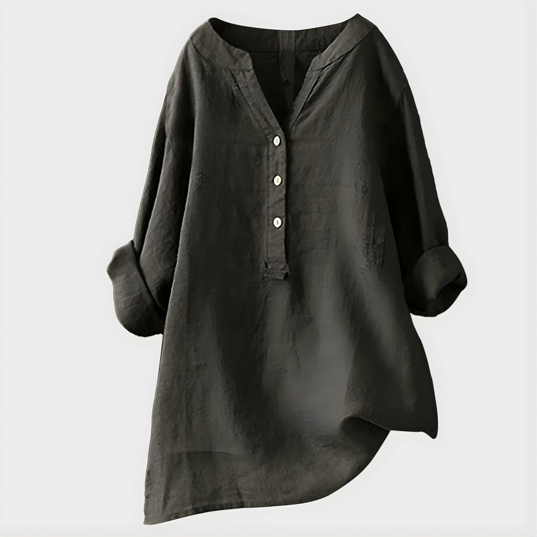 Carina™ | Chic Cotton-Linen V-Neck Blouse