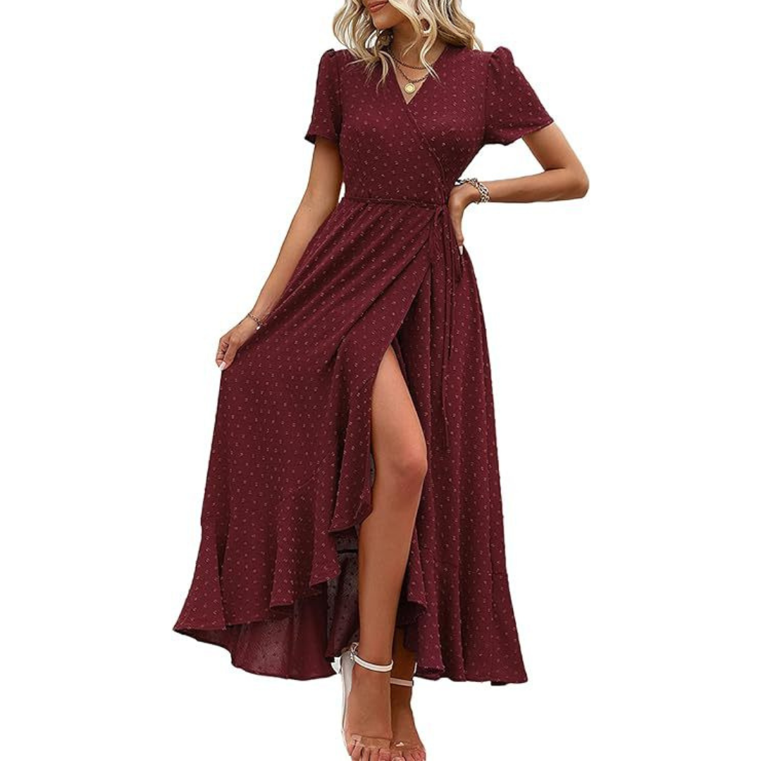 MARJORIE™ - Cozy Summer Wrap Ruffle Hem Split Maxi Dress