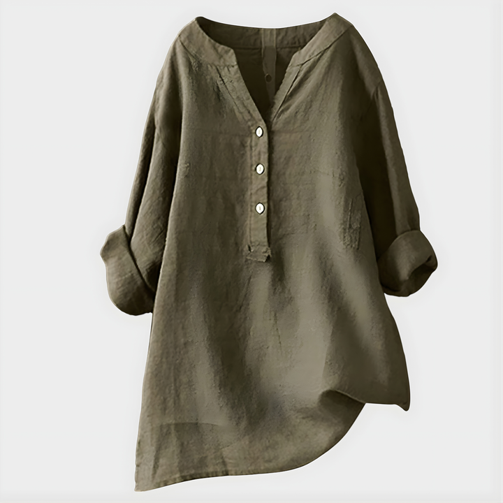 Carina™ | Chic Cotton-Linen V-Neck Blouse