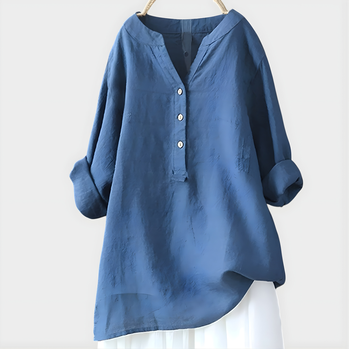 Carina™ | Chic Cotton-Linen V-Neck Blouse