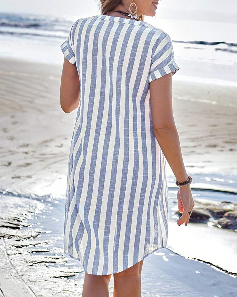 JULISSA™ | Elegant Striped Button Midi Dress