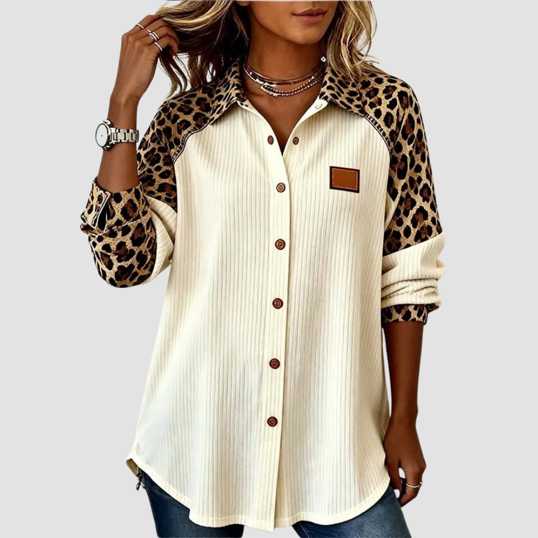 SAVANNAH™ | Leopard Print Button-Front Blouse