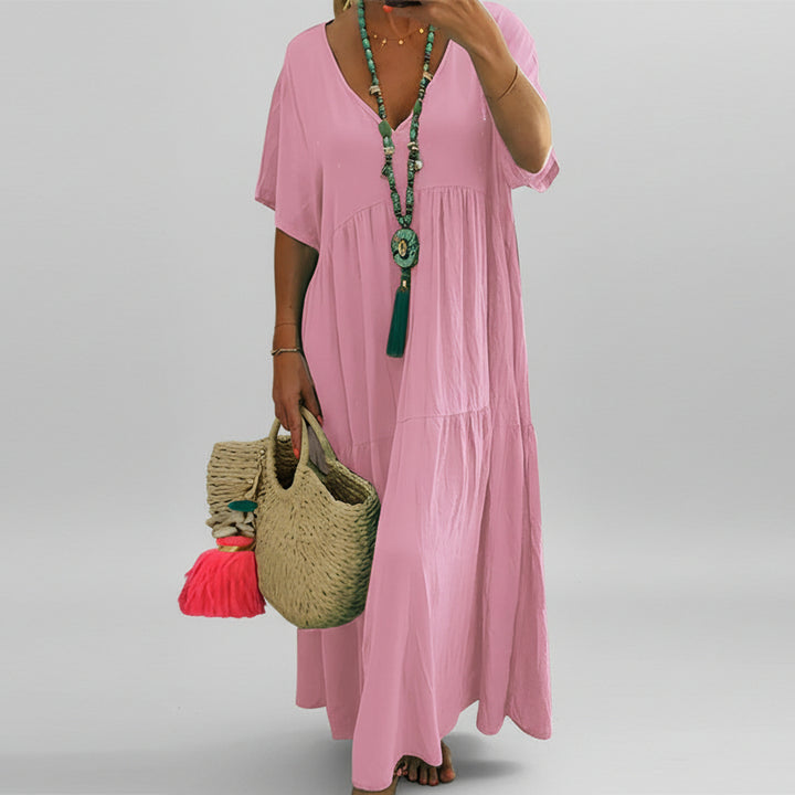 LINNEA™ | Soft Ruffle V-Neck Maxi Dress