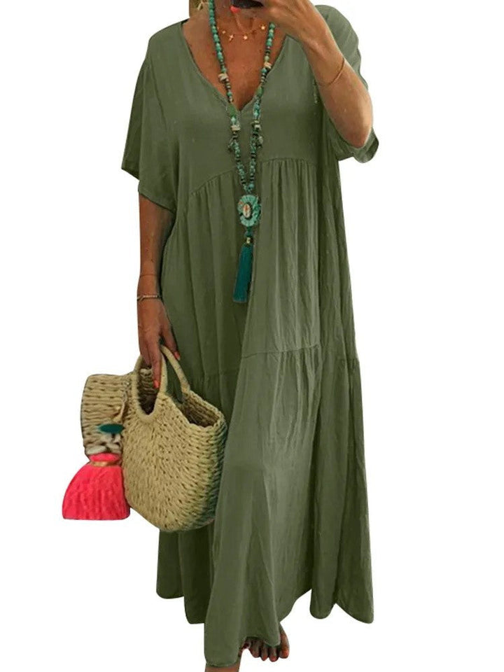 LINNEA™ | Soft Ruffle V-Neck Maxi Dress