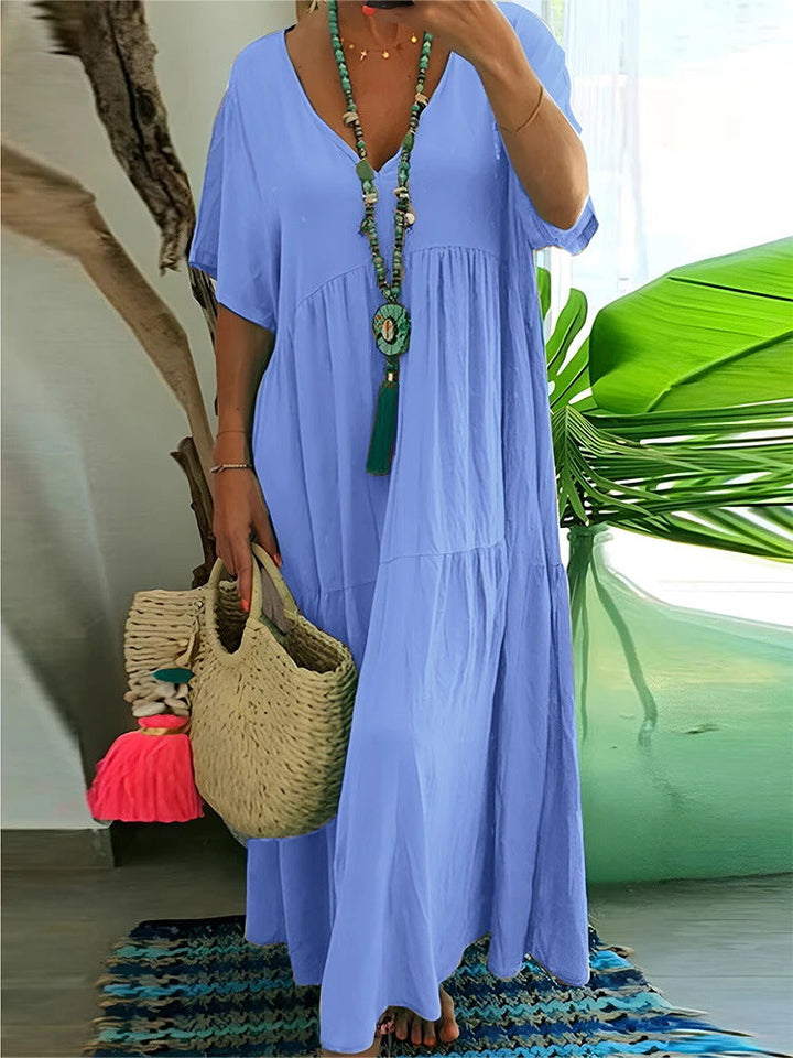 LINNEA™ | Soft Ruffle V-Neck Maxi Dress
