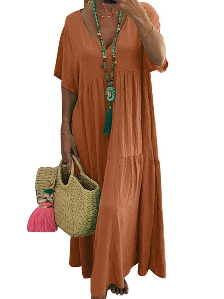 LINNEA™ | Soft Ruffle V-Neck Maxi Dress