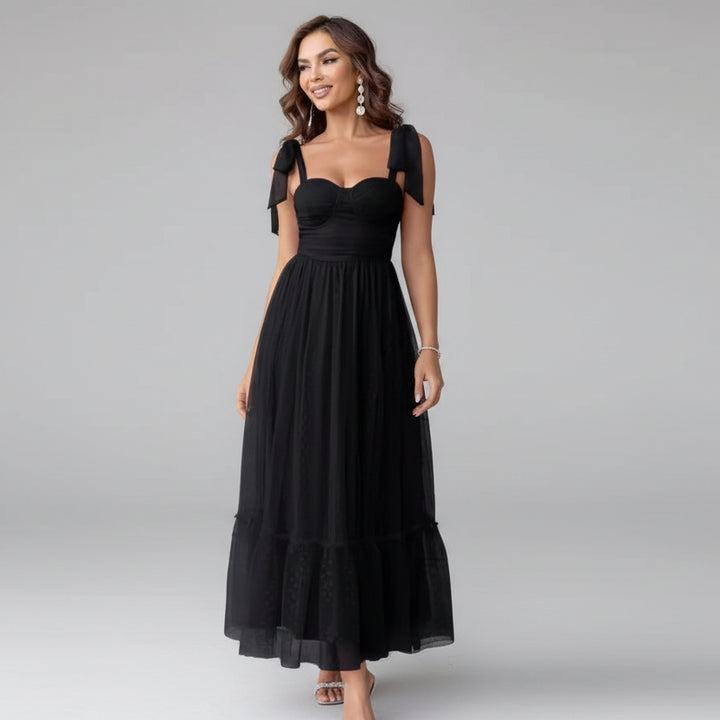 HALI™ | Vintage Ruffle Hem Tie Shoulder Formal Dress