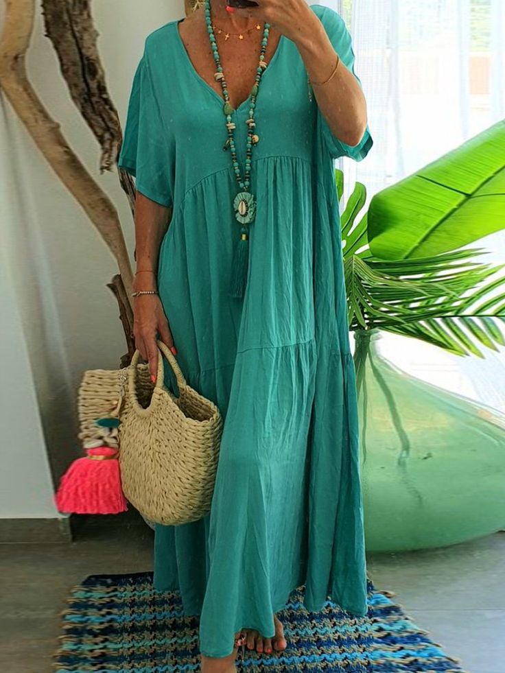 LINNEA™ | Soft Ruffle V-Neck Maxi Dress