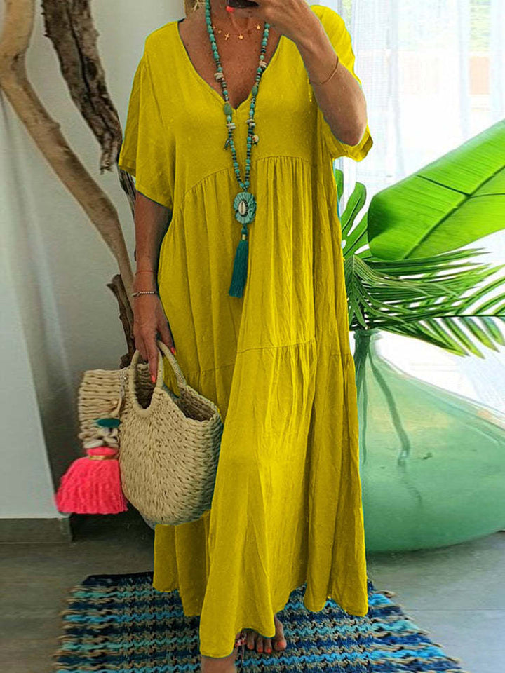 LINNEA™ | Soft Ruffle V-Neck Maxi Dress