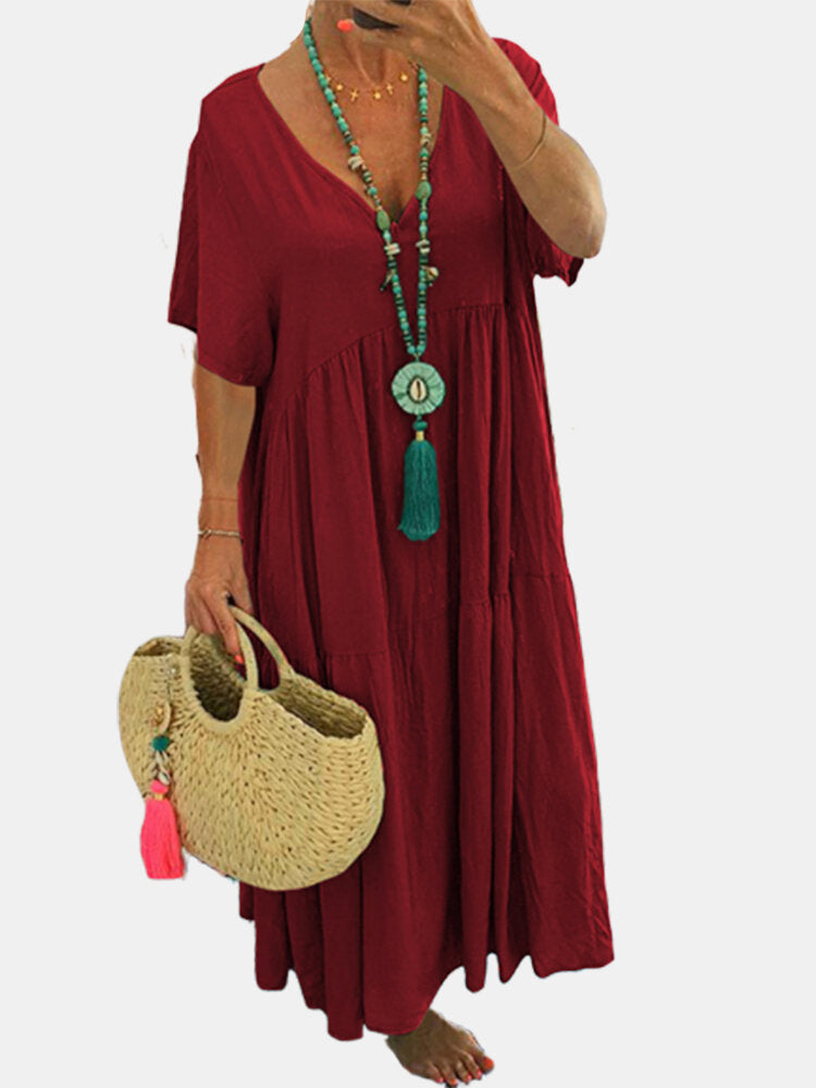 LINNEA™ | Soft Ruffle V-Neck Maxi Dress