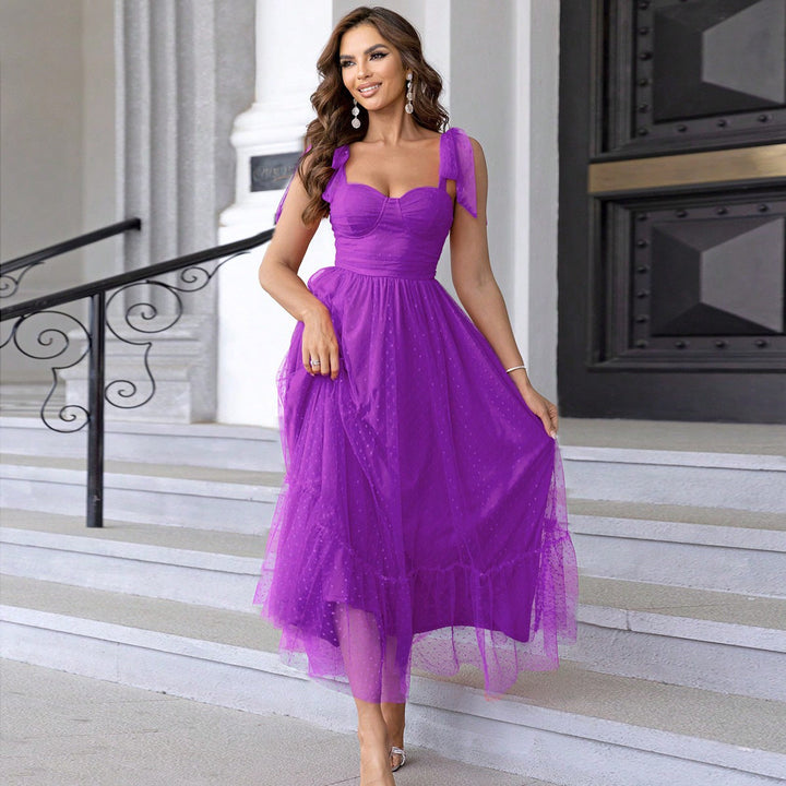 HALI™ | Vintage Ruffle Hem Tie Shoulder Formal Dress