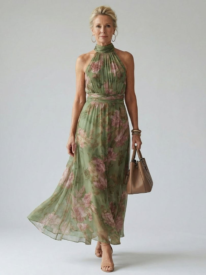 Elara | Gathered Halter Neck Midi Dress