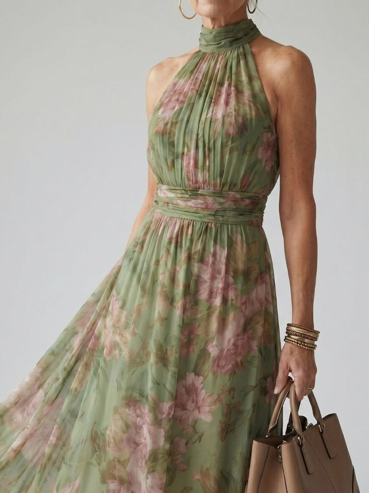 Elara | Gathered Halter Neck Midi Dress