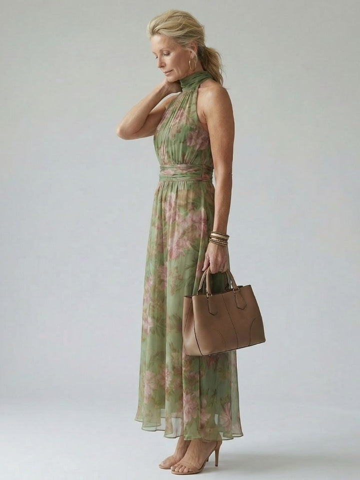 Elara | Gathered Halter Neck Midi Dress
