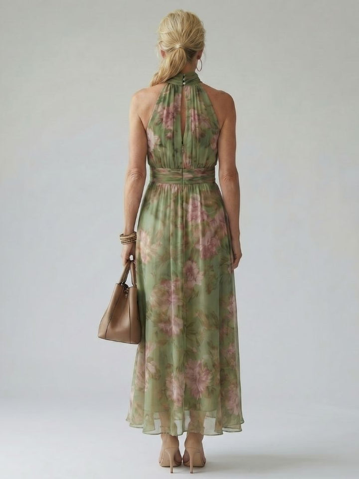 Elara | Gathered Halter Neck Midi Dress