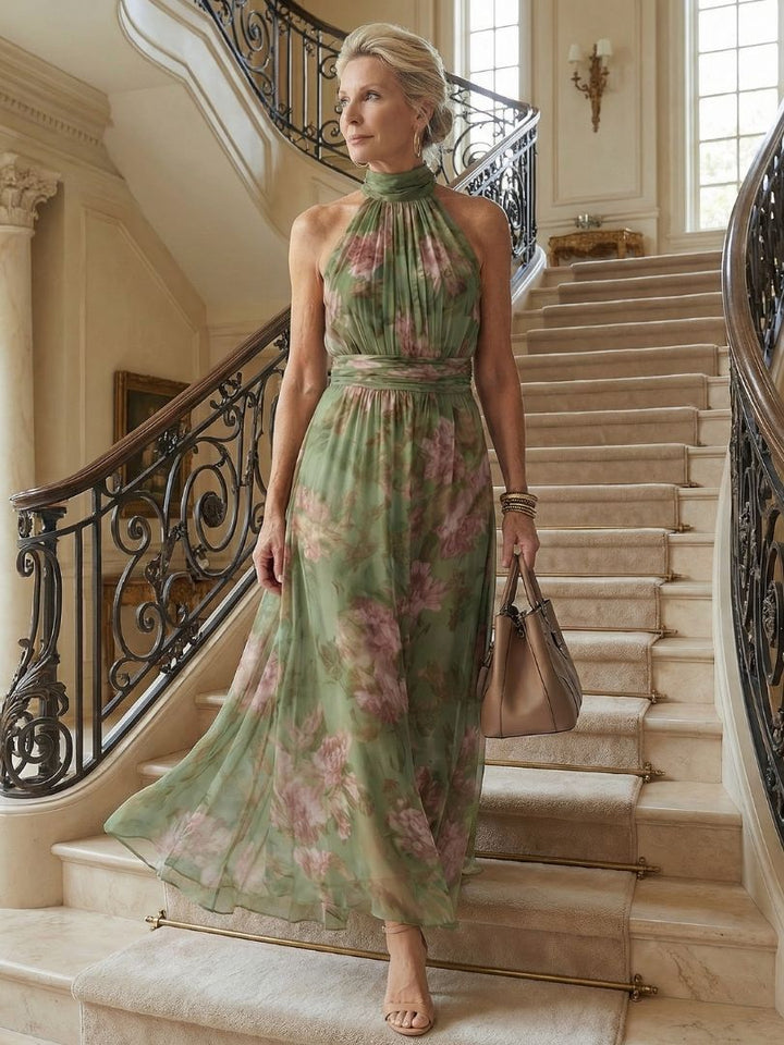 Elara | Gathered Halter Neck Midi Dress