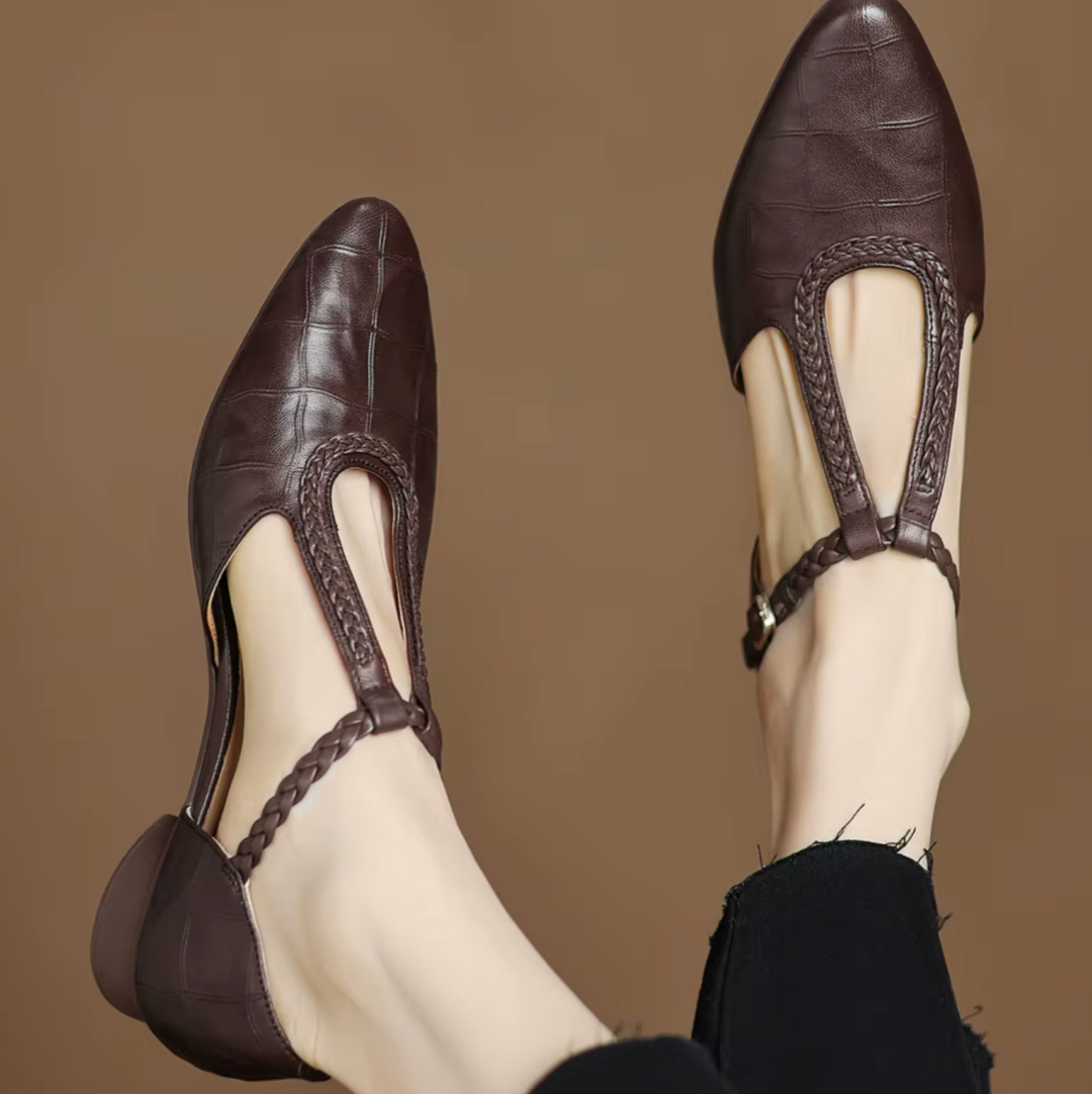 OrthoLuxe Braided T-Strap Flats