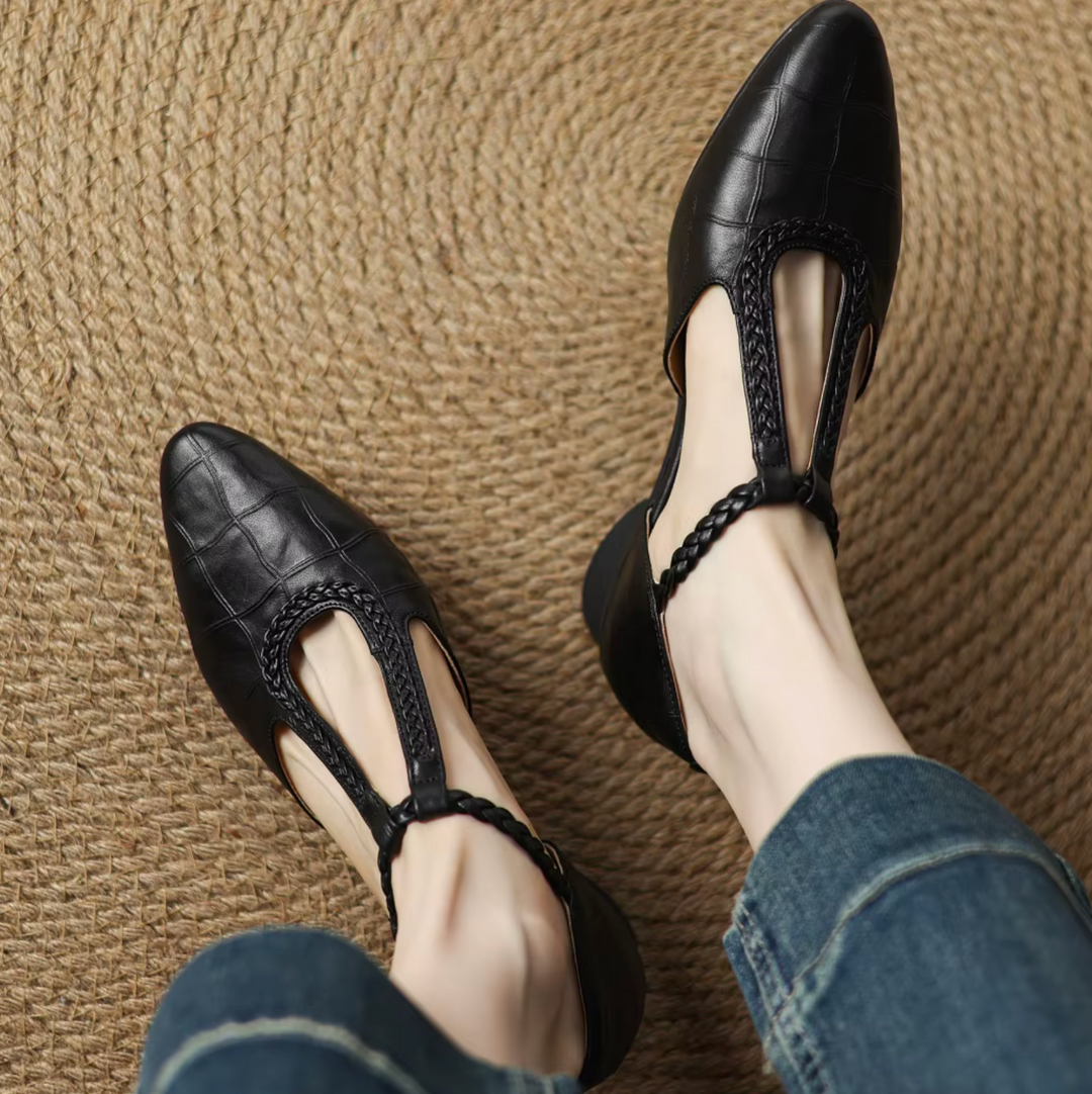 OrthoLuxe Braided T-Strap Flats