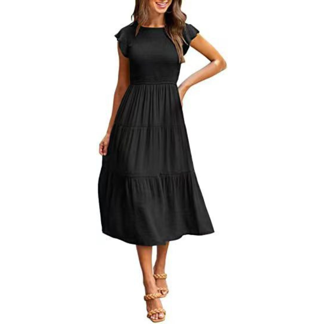 KRISELLE™ | Elegant Flutter Sleeve Smoke Midi Dress