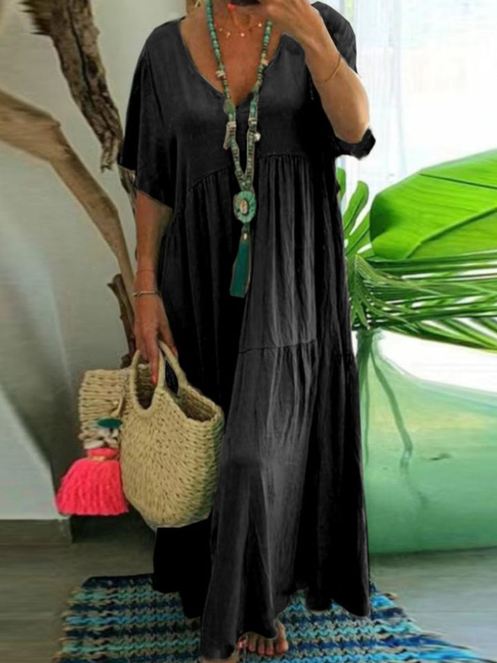 LINNEA™ | Soft Ruffle V-Neck Maxi Dress