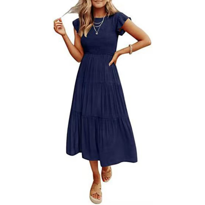 KRISELLE™ | Elegant Flutter Sleeve Smoke Midi Dress