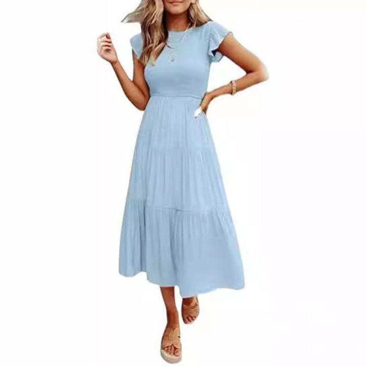 KRISELLE™ | Elegant Flutter Sleeve Smoke Midi Dress