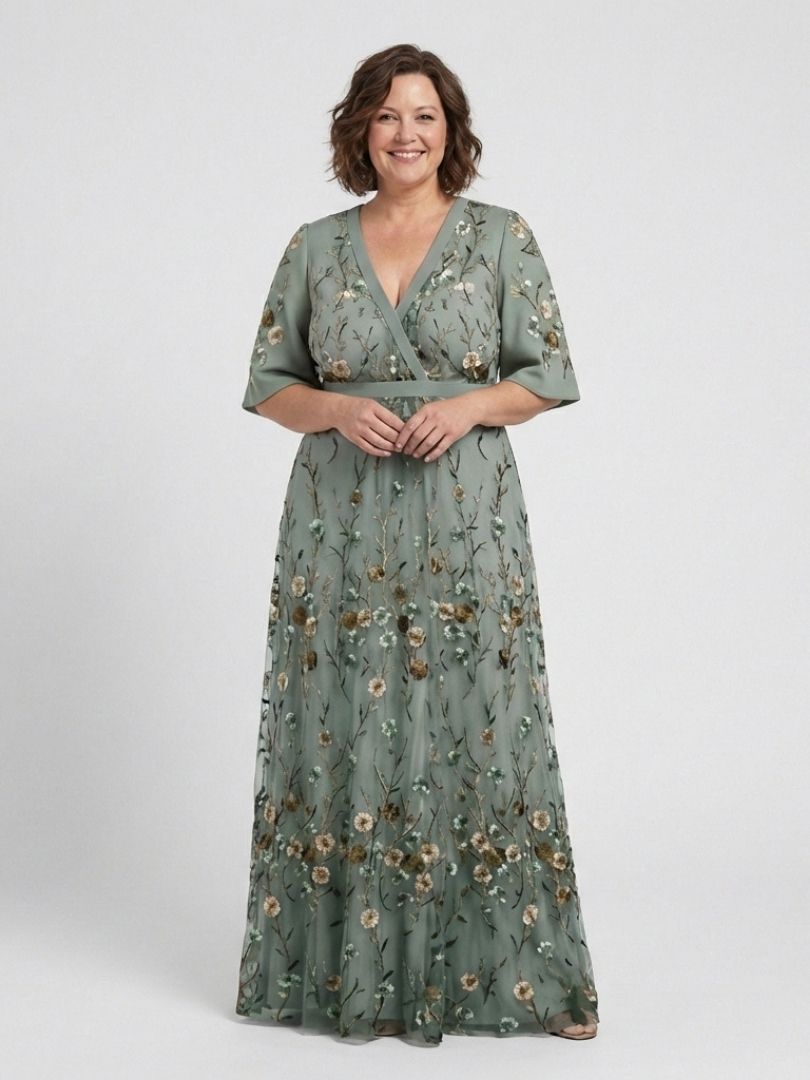 Amelia | Floral V-Neck Short Sleeve Maxi Dress
