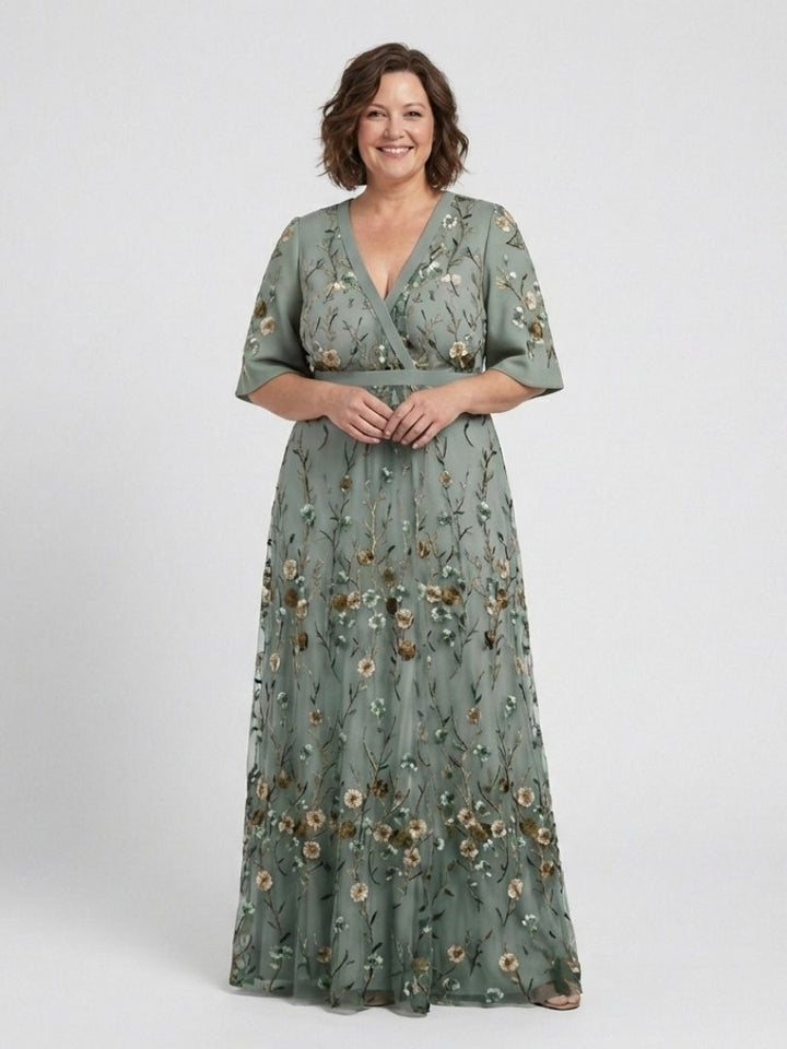 Amelia | Floral V-Neck Short Sleeve Maxi Dress