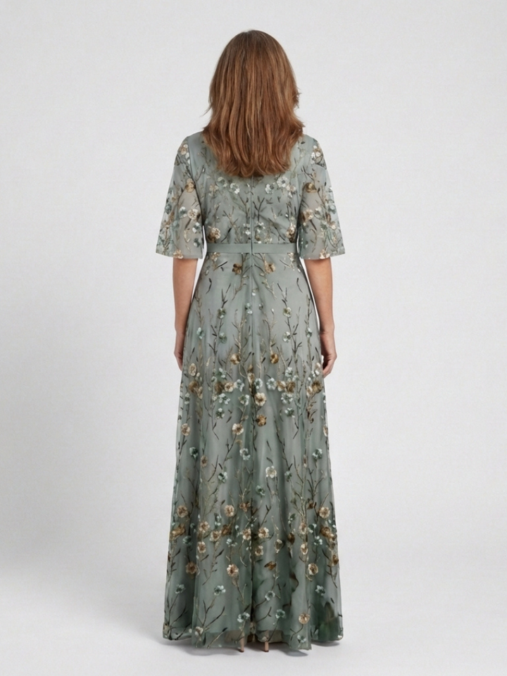 Amelia | Floral V-Neck Short Sleeve Maxi Dress