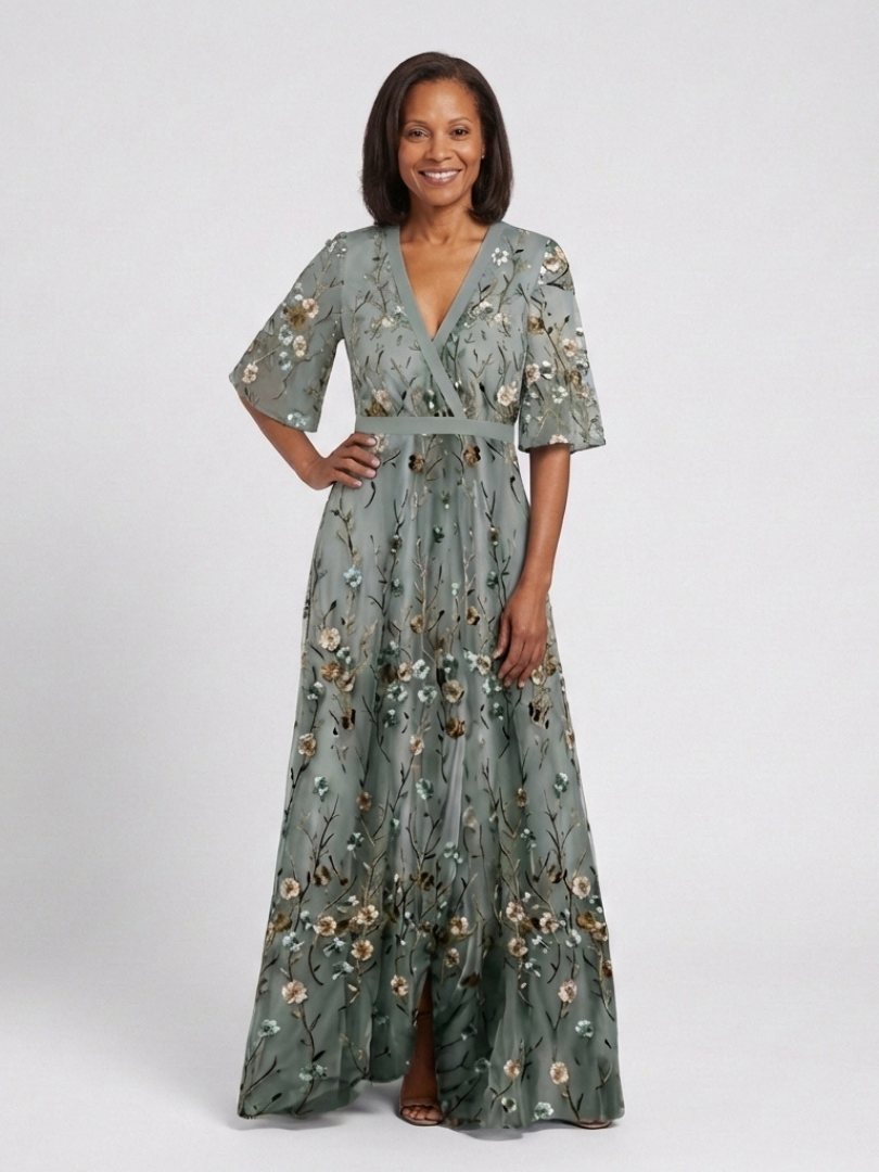 Amelia | Floral V-Neck Short Sleeve Maxi Dress