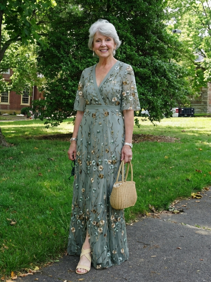 Amelia | Floral V-Neck Short Sleeve Maxi Dress